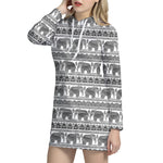 Indian Bohemian Elephant Pattern Print Hoodie Dress