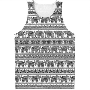 Indian Bohemian Elephant Pattern Print Men's Tank Top