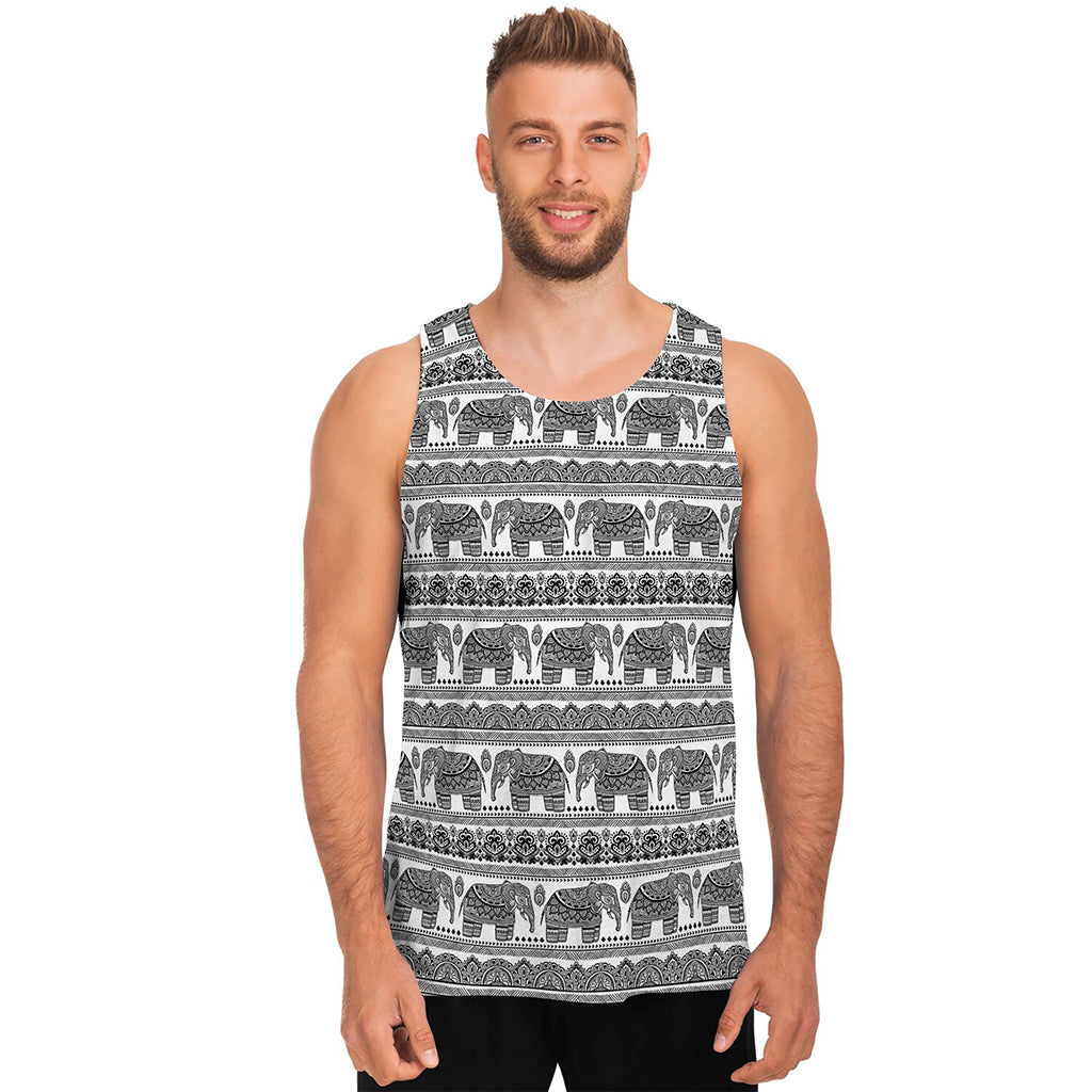 Indian Bohemian Elephant Pattern Print Men's Tank Top