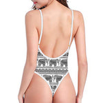 Indian Bohemian Elephant Pattern Print One Piece High Cut Swimsuit