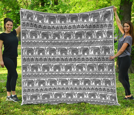Indian Bohemian Elephant Pattern Print Quilt