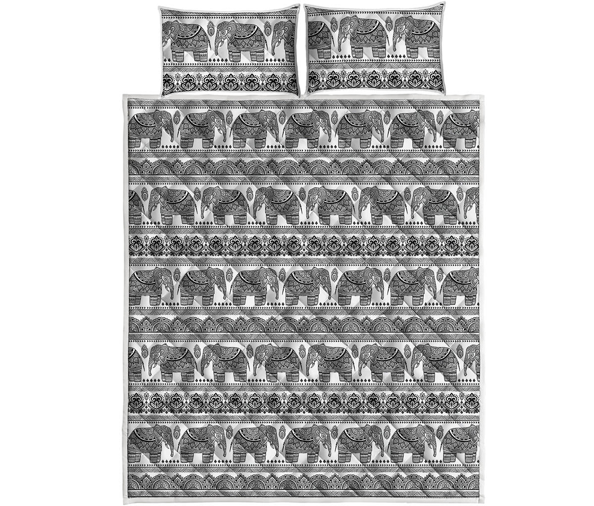 Indian Bohemian Elephant Pattern Print Quilt Bed Set