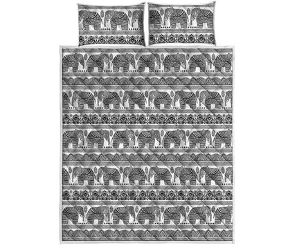 Indian Bohemian Elephant Pattern Print Quilt Bed Set