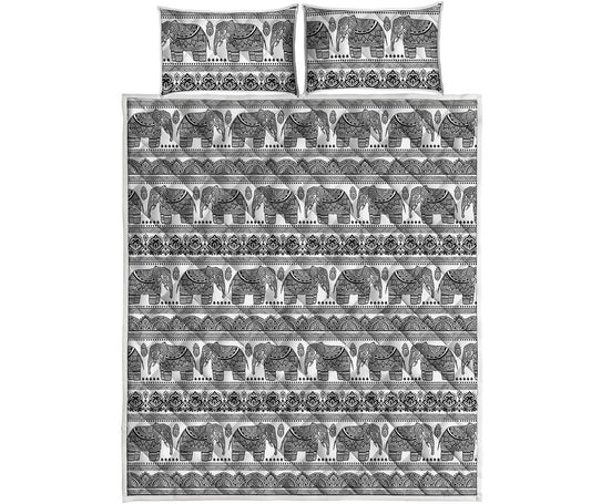 Indian Bohemian Elephant Pattern Print Quilt Bed Set