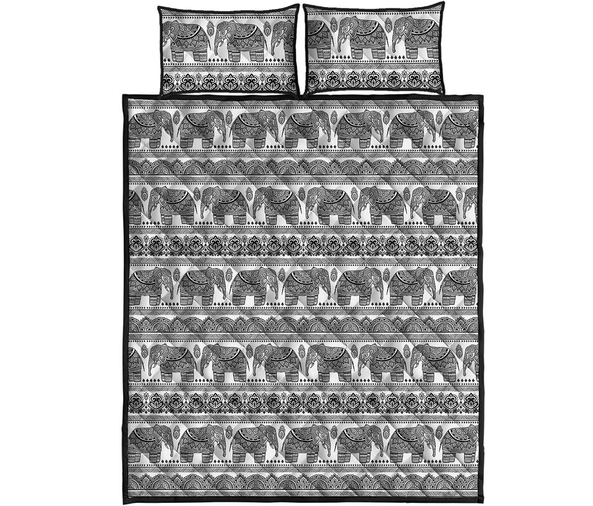 Indian Bohemian Elephant Pattern Print Quilt Bed Set