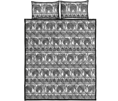 Indian Bohemian Elephant Pattern Print Quilt Bed Set