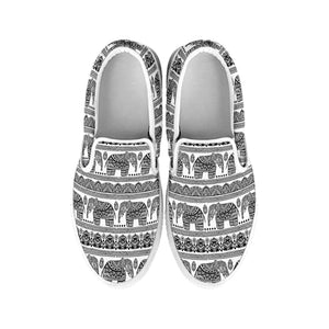 Indian Bohemian Elephant Pattern Print White Slip On Shoes