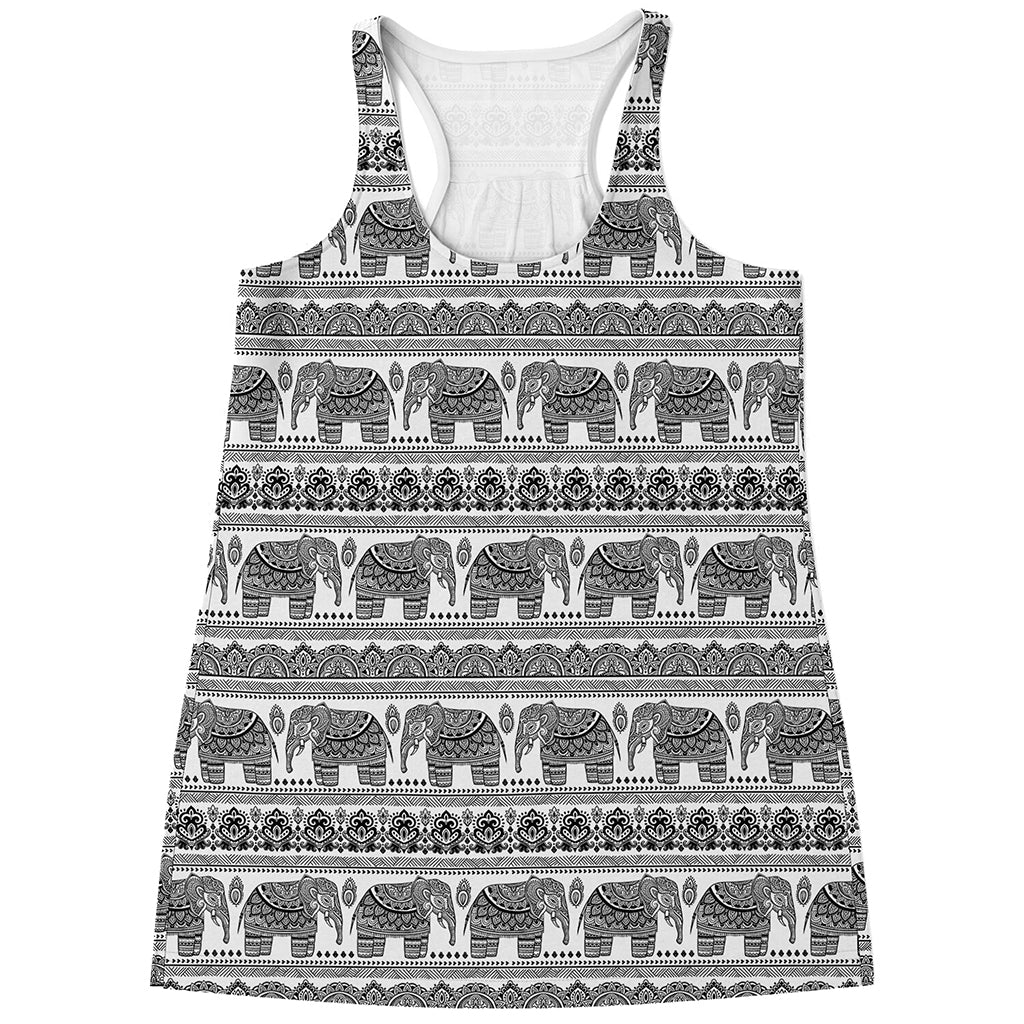 Indian Bohemian Elephant Pattern Print Women's Racerback Tank Top