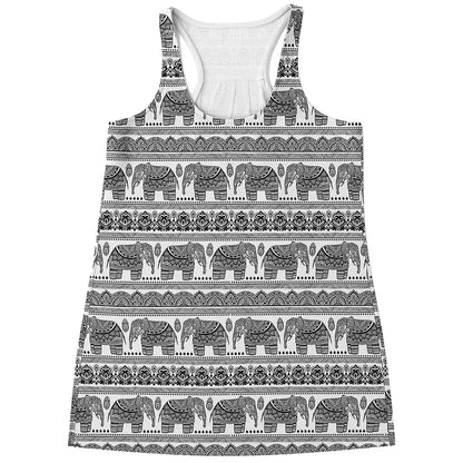 Indian Bohemian Elephant Pattern Print Women's Racerback Tank Top