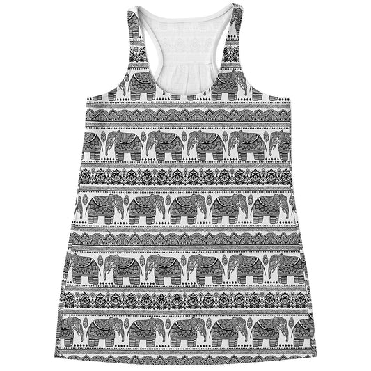Indian Bohemian Elephant Pattern Print Women's Racerback Tank Top