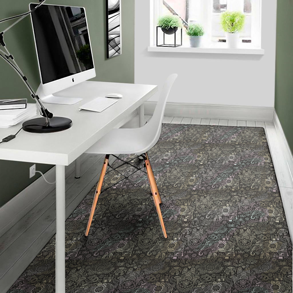 Indian Boho Elephant Pattern Print Area Rug