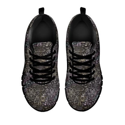 Indian Boho Elephant Pattern Print Black Sneakers