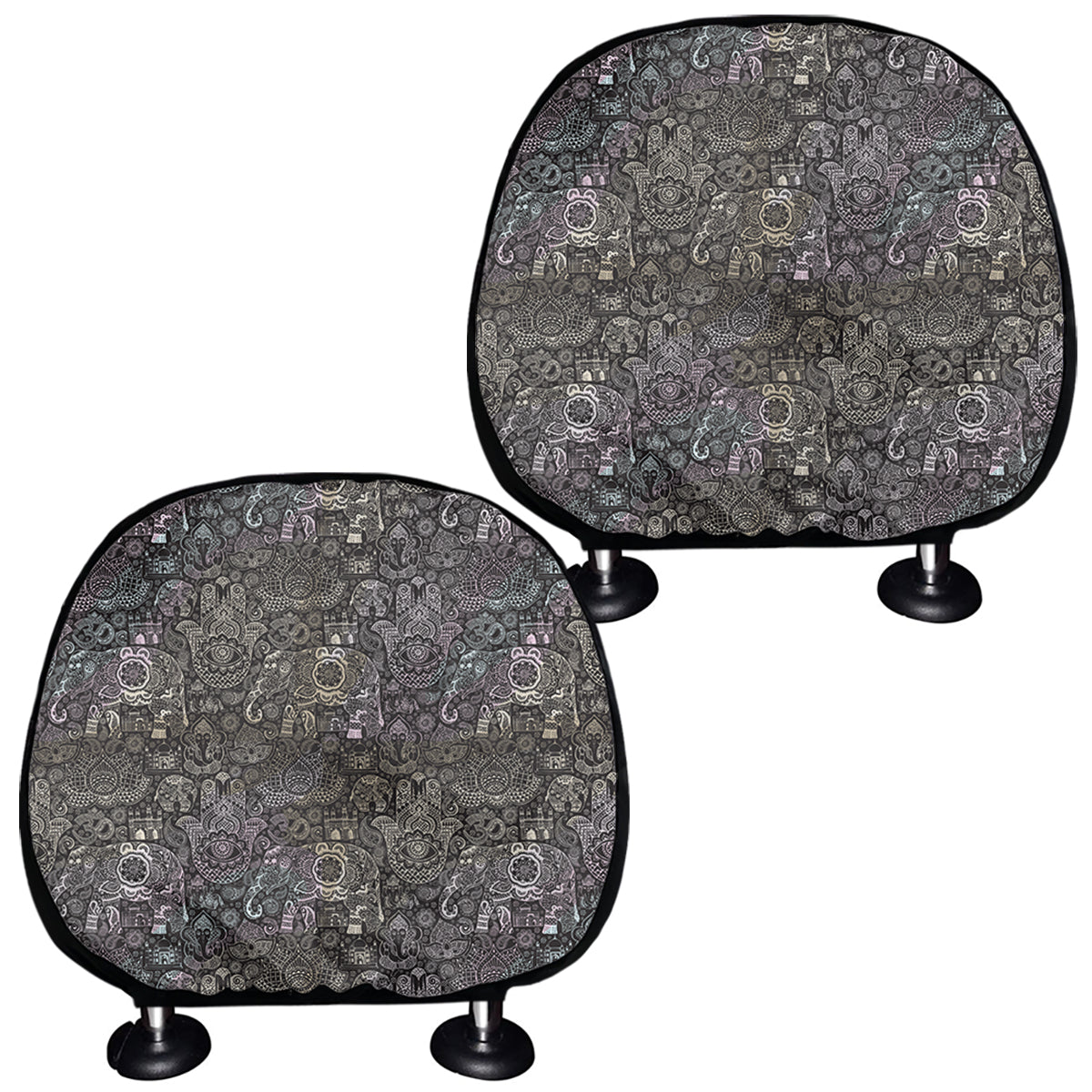Indian Boho Elephant Pattern Print Car Headrest Covers