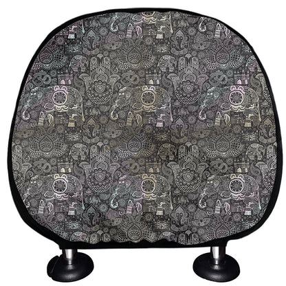 Indian Boho Elephant Pattern Print Car Headrest Covers