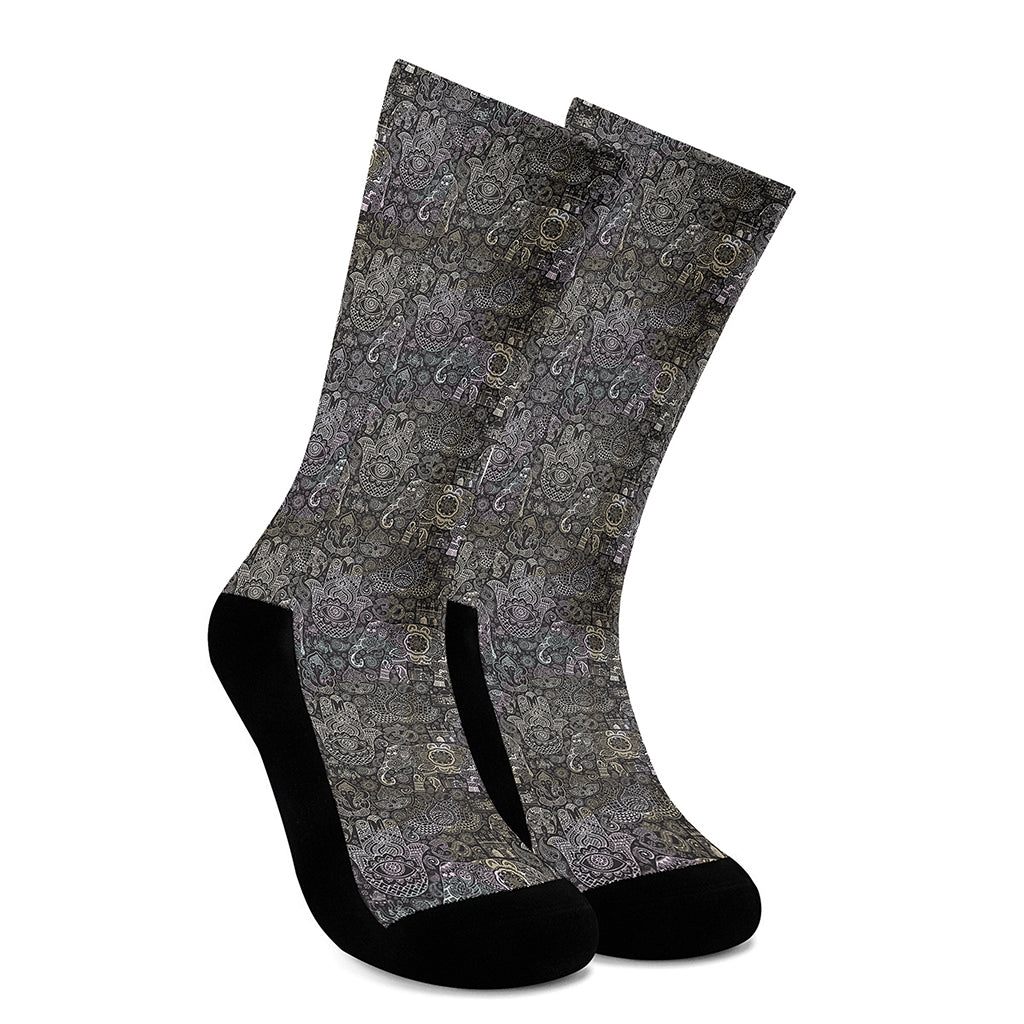 Indian Boho Elephant Pattern Print Crew Socks