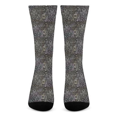 Indian Boho Elephant Pattern Print Crew Socks