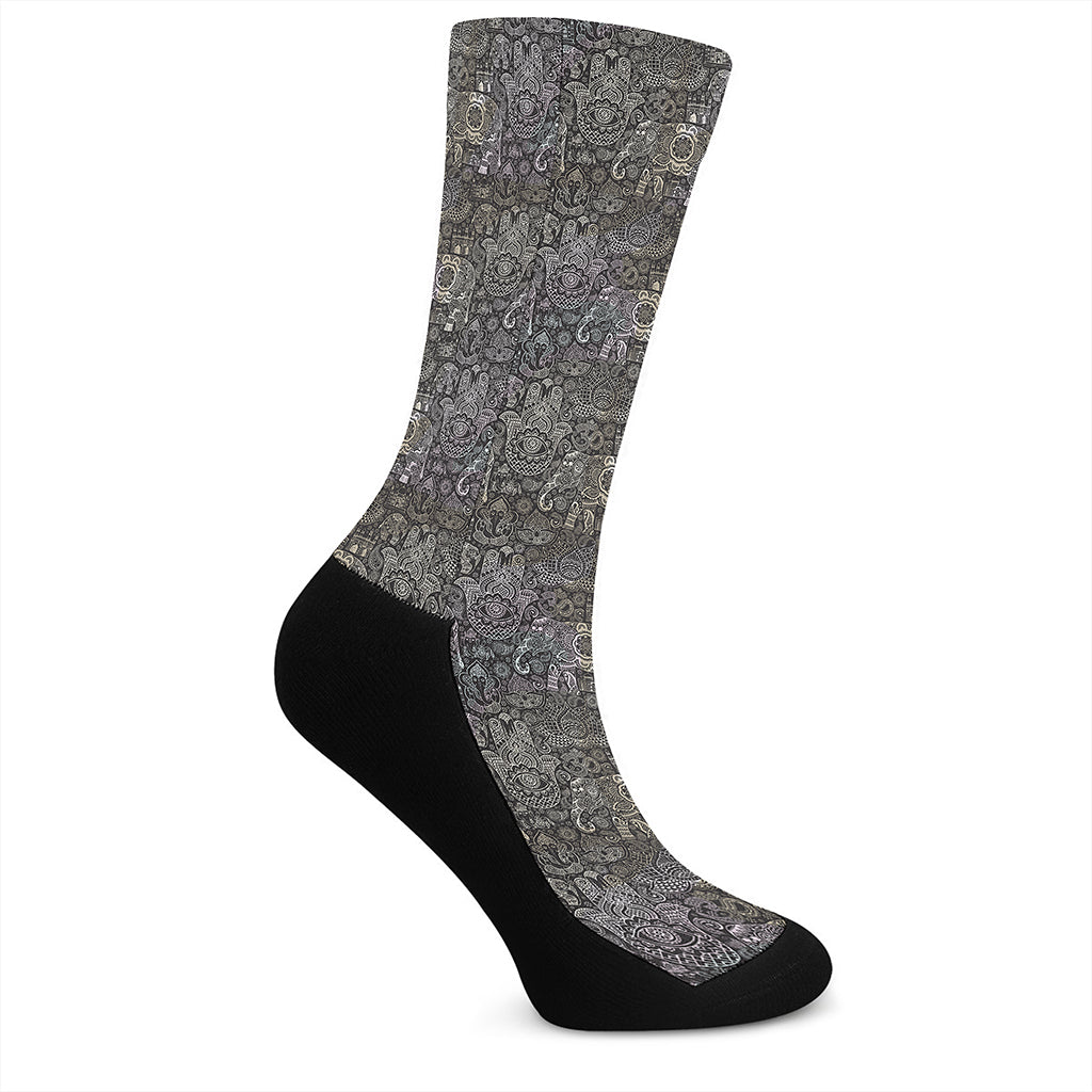 Indian Boho Elephant Pattern Print Crew Socks