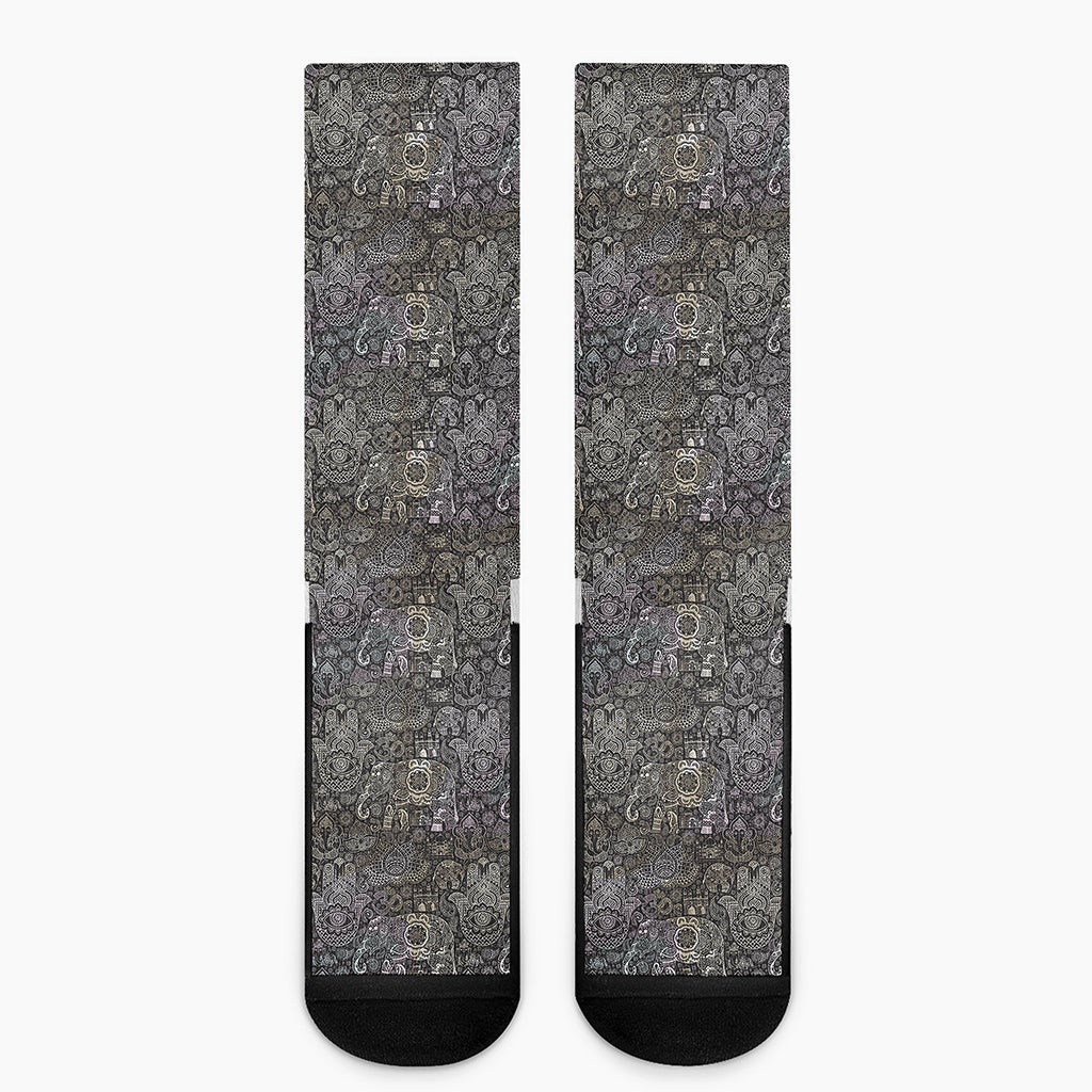 Indian Boho Elephant Pattern Print Crew Socks