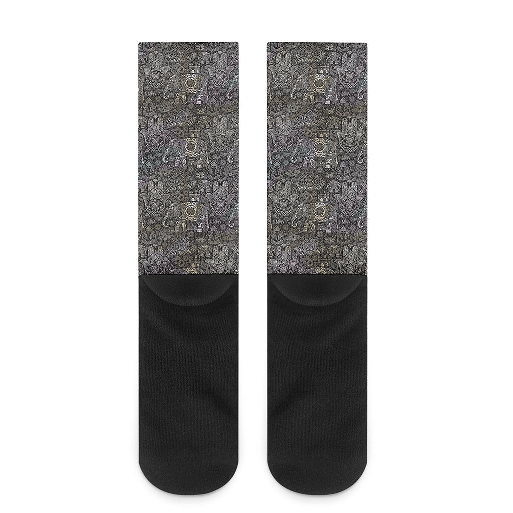 Indian Boho Elephant Pattern Print Crew Socks