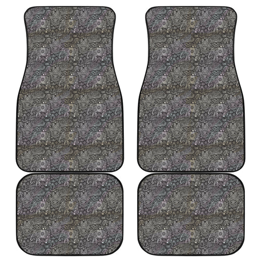 Indian Boho Elephant Pattern Print Front and Back Car Floor Mats