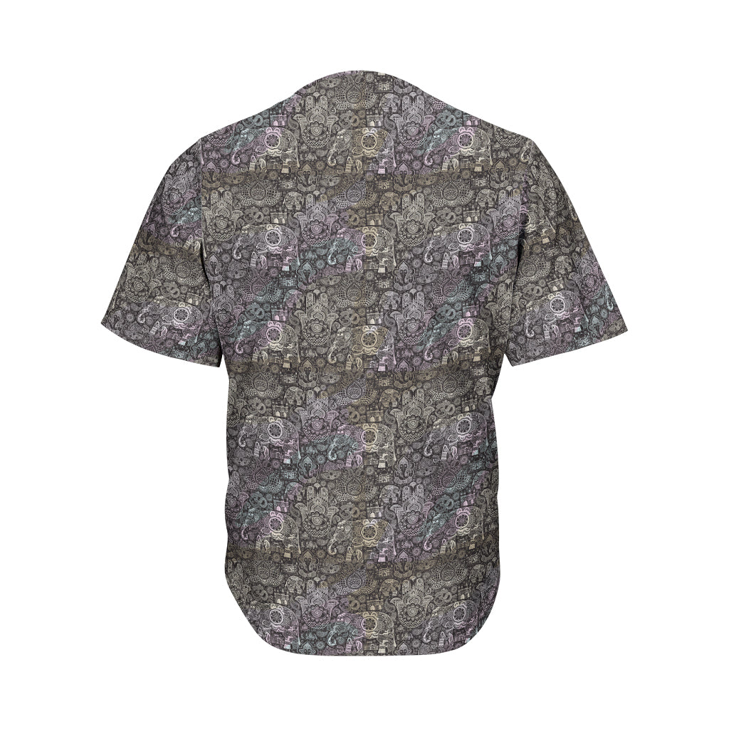 Indian Boho Elephant Pattern Print Men's Baseball Jersey