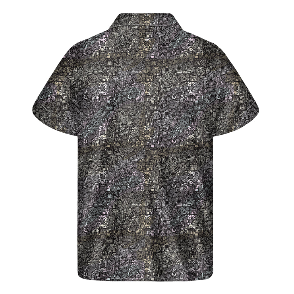 Indian Boho Elephant Pattern Print Men's Short Sleeve Shirt