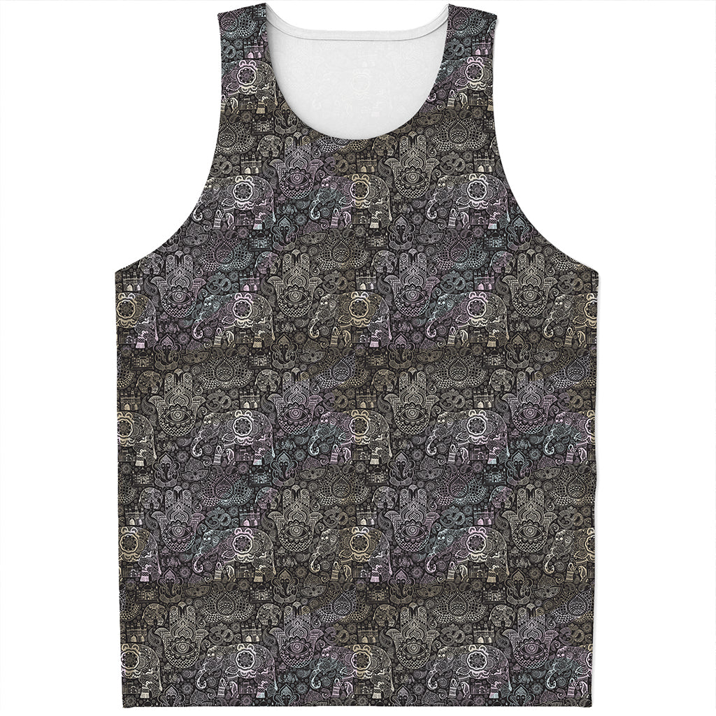 Indian Boho Elephant Pattern Print Men's Tank Top