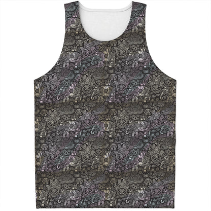 Indian Boho Elephant Pattern Print Men's Tank Top