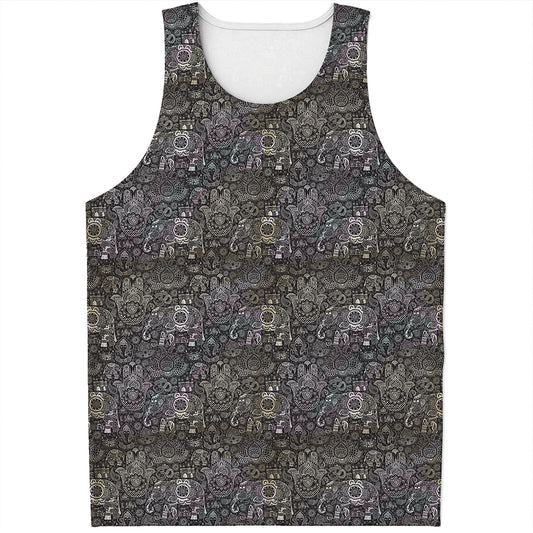 Indian Boho Elephant Pattern Print Men's Tank Top