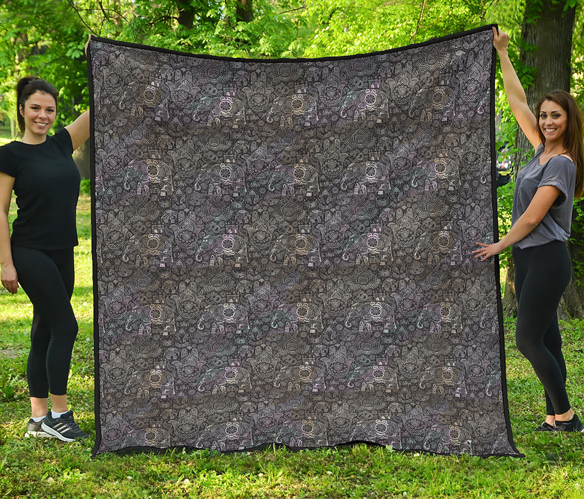 Indian Boho Elephant Pattern Print Quilt