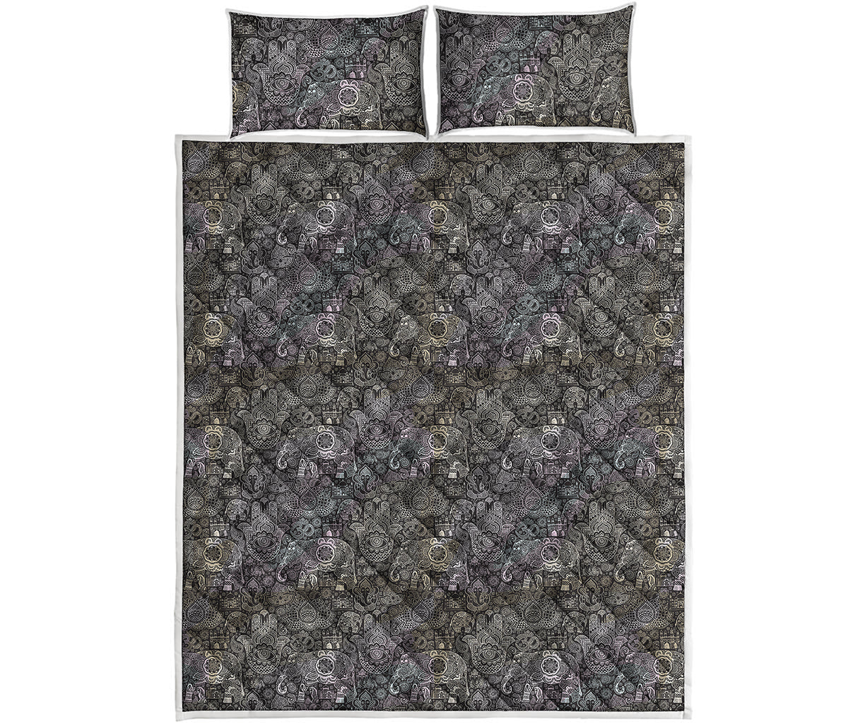 Indian Boho Elephant Pattern Print Quilt Bed Set