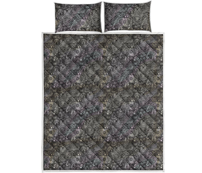 Indian Boho Elephant Pattern Print Quilt Bed Set