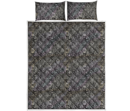 Indian Boho Elephant Pattern Print Quilt Bed Set