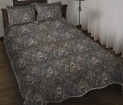 Indian Boho Elephant Pattern Print Quilt Bed Set
