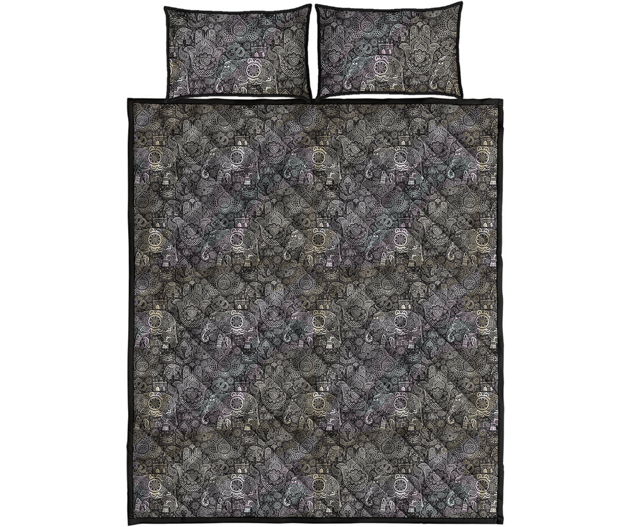 Indian Boho Elephant Pattern Print Quilt Bed Set