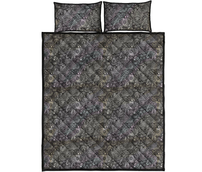 Indian Boho Elephant Pattern Print Quilt Bed Set