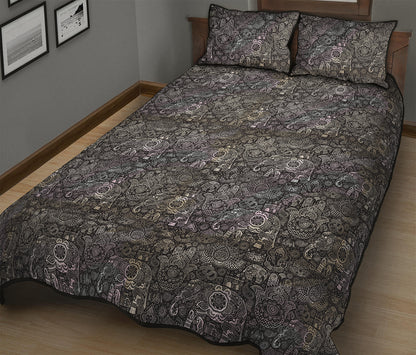 Indian Boho Elephant Pattern Print Quilt Bed Set