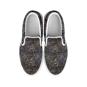 Indian Boho Elephant Pattern Print White Slip On Shoes