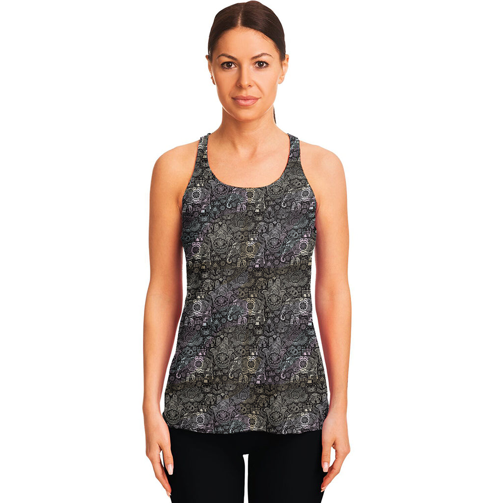 Indian Boho Elephant Pattern Print Women's Racerback Tank Top