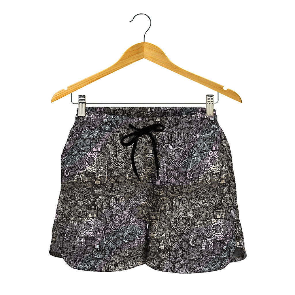 Indian Boho Elephant Pattern Print Women's Shorts