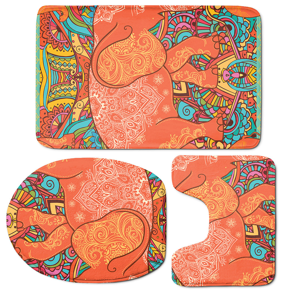 Indian Boho Hippie Elephant Print 3 Piece Bath Mat Set
