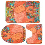 Indian Boho Hippie Elephant Print 3 Piece Bath Mat Set