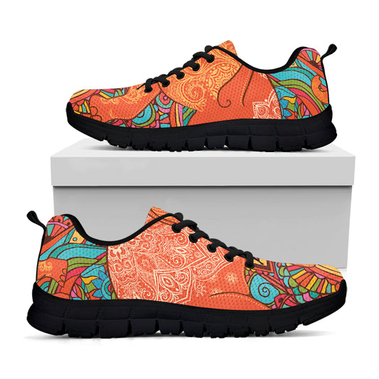 Indian Boho Hippie Elephant Print Black Sneakers