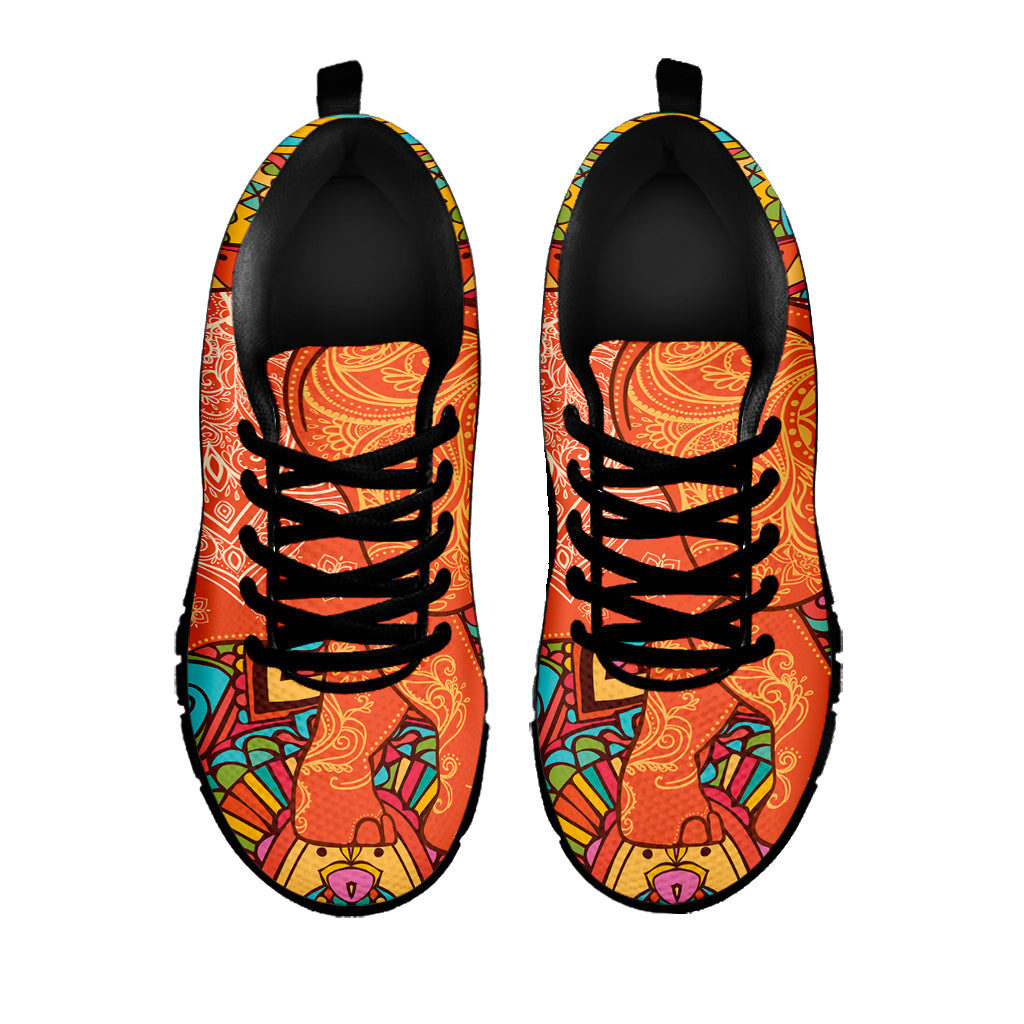 Indian Boho Hippie Elephant Print Black Sneakers