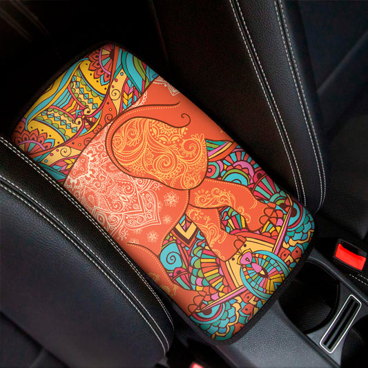 Indian Boho Hippie Elephant Print Car Center Console Cover