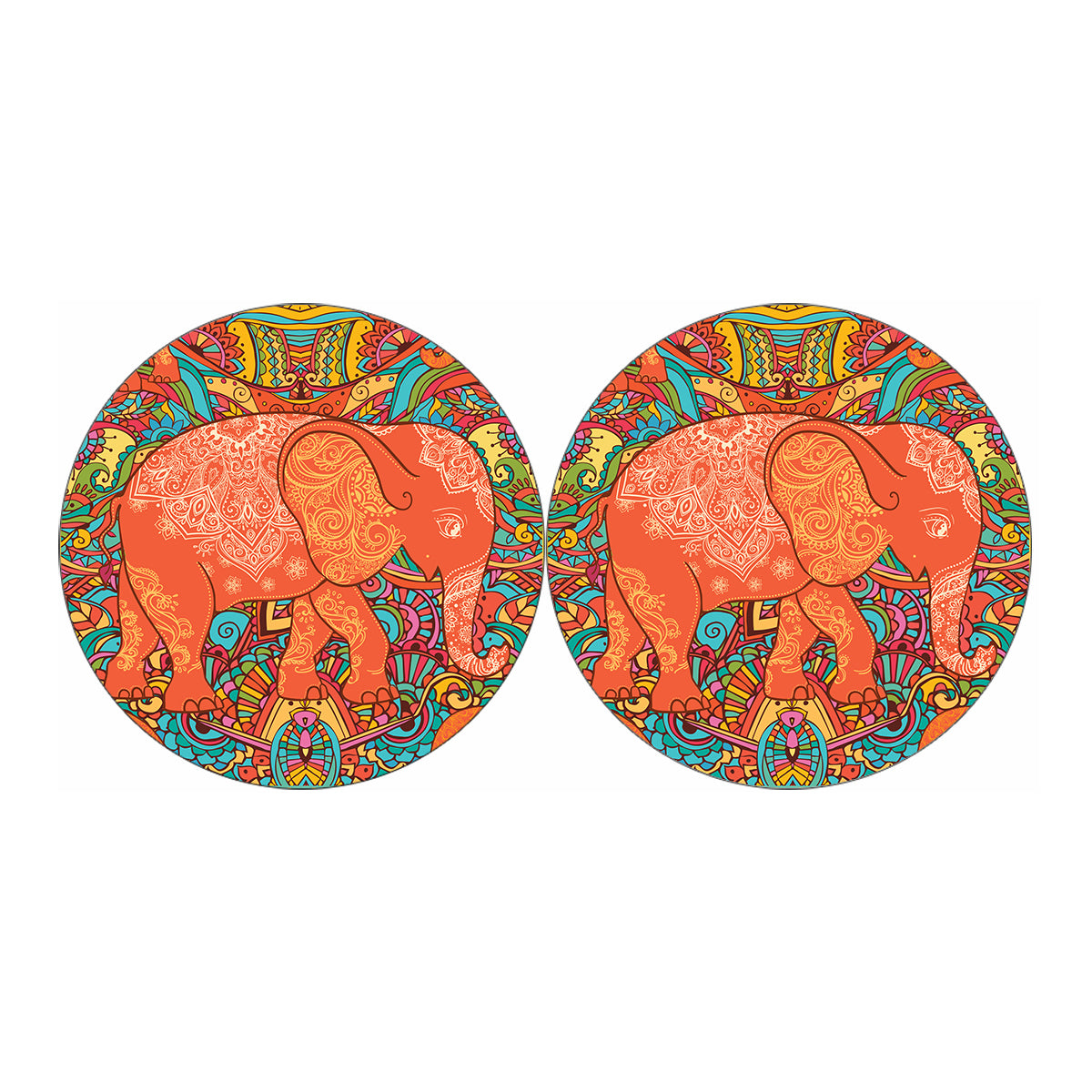 Indian Boho Hippie Elephant Print Car Coasters