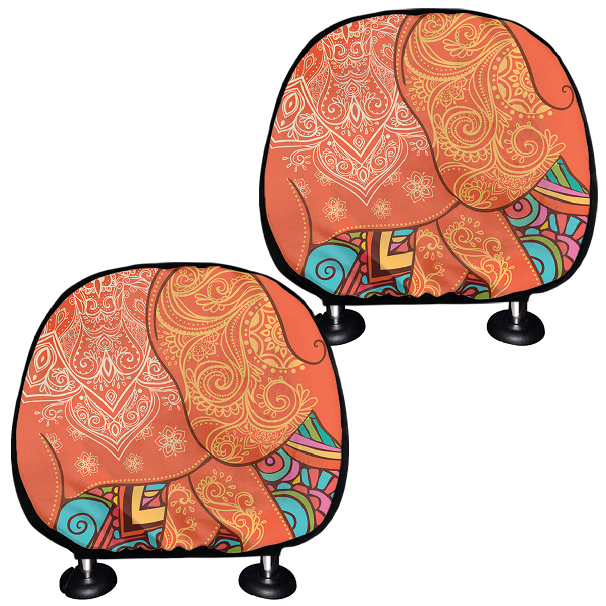 Indian Boho Hippie Elephant Print Car Headrest Covers