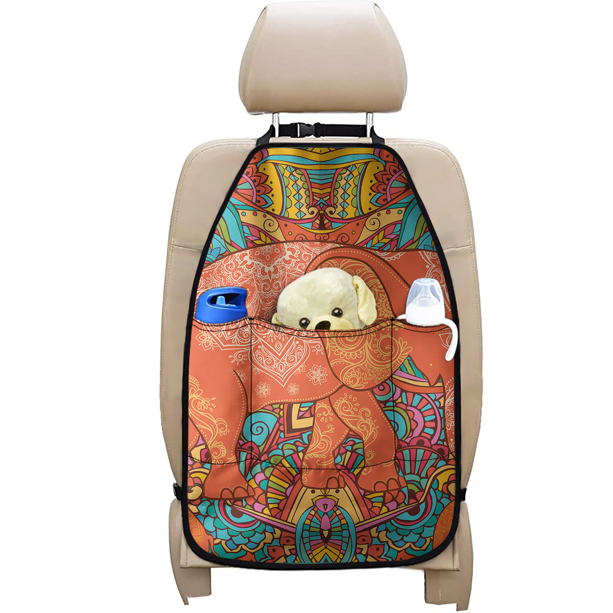Indian Boho Hippie Elephant Print Car Seat Organizers
