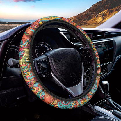Indian Boho Hippie Elephant Print Car Steering Wheel Cover