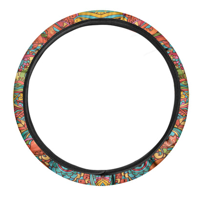 Indian Boho Hippie Elephant Print Car Steering Wheel Cover